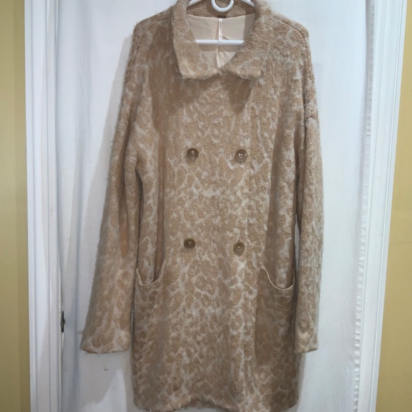 Free People Wild Things Knit Pea Coat Sz S soft knit alpaca blend oversized - Picture 2 of 9